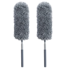 2 Pack Small Microfiber Feather Duster for Cleaning, Hand Washable Dusters with Extendable Pole, Cleaning Tools for Office, Car, Window, Furniture, Ceiling Fan