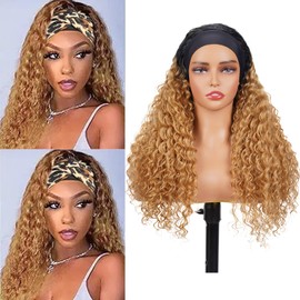 1B/27 Headband Wig Human Hair Deep Wave 16 Inches Ombre Honey Blonde Human Hair Headband wig None Lace Front Wigs Human Hair Wig for Black Women Wear and Go Wig 150% Density wig（1B/27,DP,16Inch)