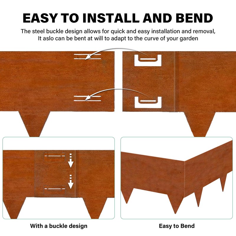 Corten Steel Landscape Edging 40 Inch Strips, 10-Inch Depth Metal