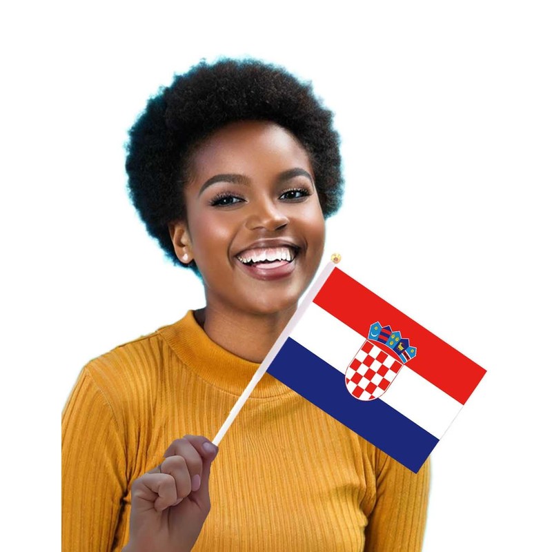 25 Packs Small Croatia Flags on Handheld Stick，Miniature Croatian Flag