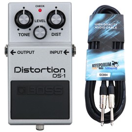 Boss Effect Device DS-1 -WH Distortion Pedal Limited Edition with Keepdrum Guitar Cable