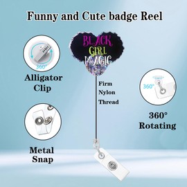 Abamilaka Black Girl Magic Nurse Badge Reel Holder Funny Cute Medical Badge Reels Retractable for Nurses Nursing Student Badge Clip Glitter Acrylic RN CNA ID Card Accessories Gifts