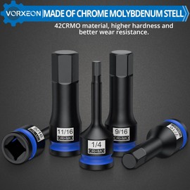 VORXEON 10 PCS 1/2" Drive SAE Impact Allen Hex Bit Socket Set 42CRMO with Storage Case 1/4” 9/32” 5/16” 3/8” 7/16” 1/2” 9/16” 5/8” 11/16” 3/4”