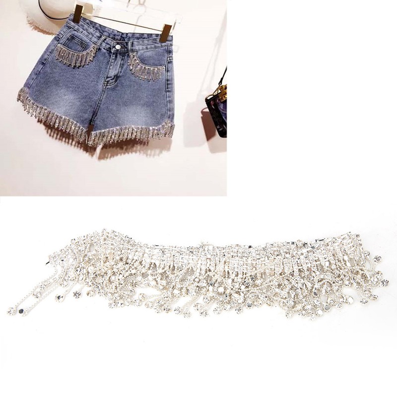 DIY Handmade Crystal Glass Rhinestones Trimming Sewing Tassel Chain Clothes