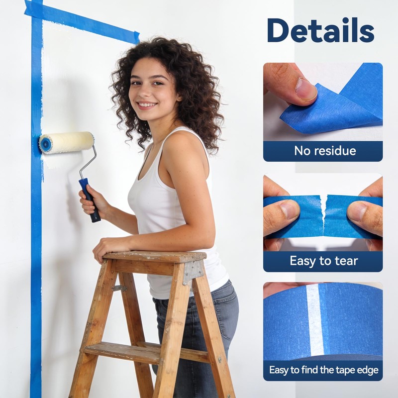 QFOUR Painters Tape 2 Inch Wide, 10 Rolls Blue Masking