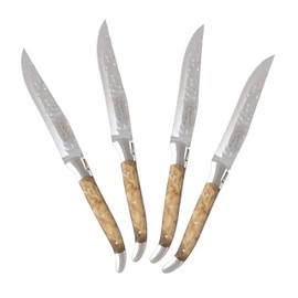 Laguiole Connoisseur BBQ Steak Knives Set of 4 – Stainless Steel Silverware Set Packed in an Elegant Box – Olive Wood Handle Unique Kitchen Cutlery