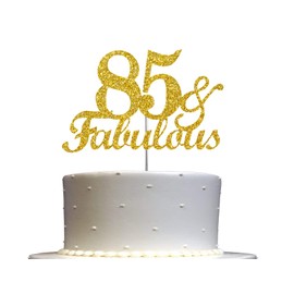 85 & Fabulous Decoración para tartas con purpurina dorada, ideas de decoración para fiestas de cumpleaños 85, calidad premium, resistente purpurina de doble cara, palo de acrílico. Fabricado en Estados Unidos (85)