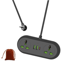 Travel Plug Adapter, COOFINE Universal Power Strip with 2 AC Outlets, 3 USB Ports (1 USB C), 110-240v, 6ft International Power Adapter with Portable Bag, Overseas Travel Work Must Haves