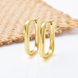 Hoop Earrings 925 Silver 925 Silver Square Hoop Earrings Gold for Women Girls Men Hypoallergenic Huggie Sleeping Cartilage Earrings Small 15 20 mm, small, Gold-plated, Not stone