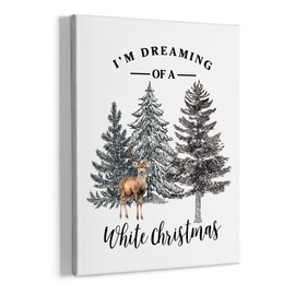 HIWX Christmas Deer Wall Art Decor, I'm Dreaming Of a White Christmas Reindeer Framed Canvas Prints Wall Art Decor, Christmas Tree Forest Winter Wall Art Home Decoration For Bedroom Living Room 11x14