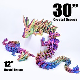 LOCYFENS Large 30" 3D Printed Dragon, Articulated 3D Dragon Toys, Long Crystal Dragon Rainbow Red Yellow Blue