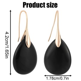 Agate Tear Beads Dangle Earrings, High Luxury Natural Stone Teardrop Fish Hook Earrings Elegant Trendy Pendant Drop Ear Jewelry for Women (Black & Gold)