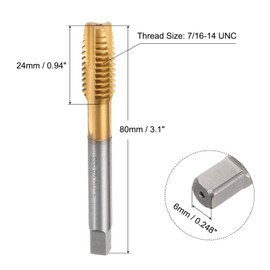 QUARKZMAN 7/16-14 UNC B2 Spiral Point Gewindeschneider, Schraubengewinde Schneidwerkzeug, Titanbeschichtete 6542 Hochgeschwindigkeitsstahl Maschinen-Gewindeschneider Bohrer