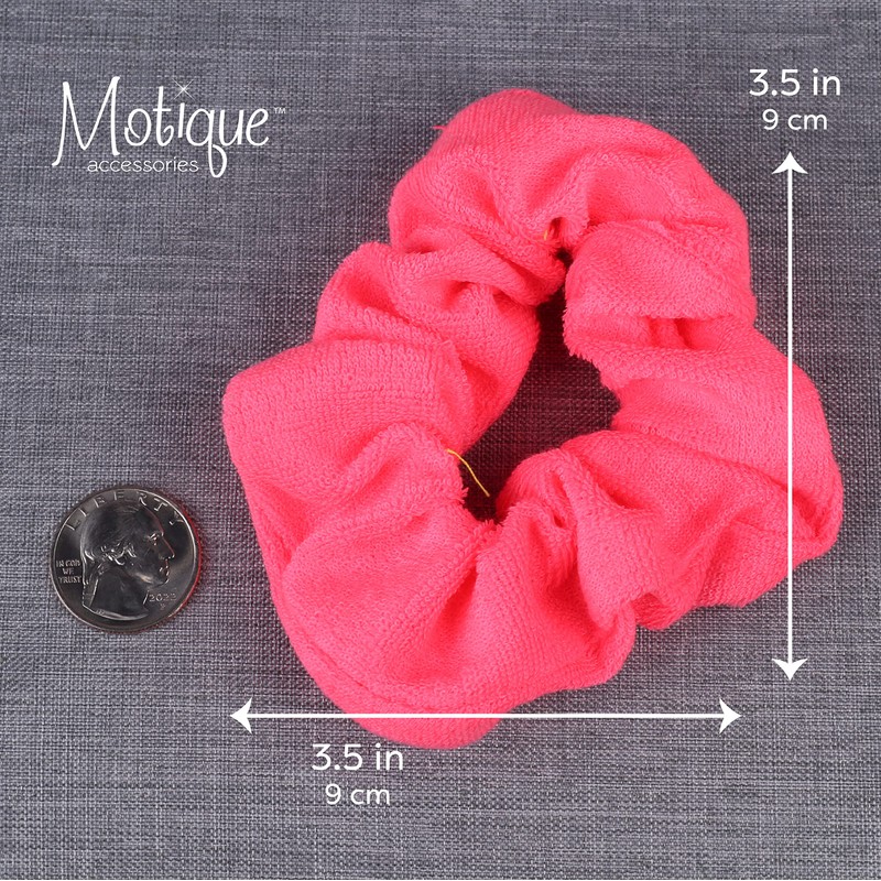 Set of 2 Terry Hair Scrunchies - Neon Pink