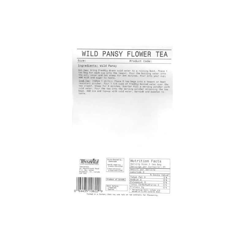Wild Pansy (Violet, Viola tricolor, Heartsease) Tea (50 tea bags,