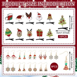 UOY Christmas Hair Accessories Children Girls Pack of 10 Christmas Hair Clips with 9 Pairs of Christmas Earrings, Christmas Gifts Small Items Advent Calendar Filling Children