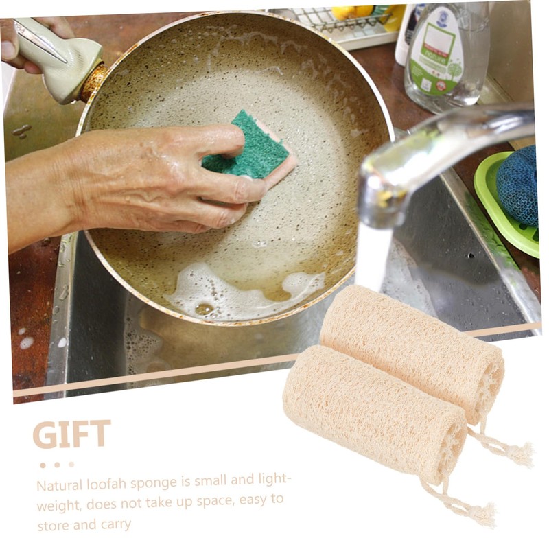 WOONEKY 2Pcs Natural Loofah Sponge Scrubber Lightweight Versatile Kitchen Cleaning
