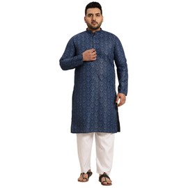 Sojanya Plus (Since1958) - Conjunto de pijama de algodón para hombre, color azul marino y negro, estampado Kurta y blanco, Azul, 3X-Large