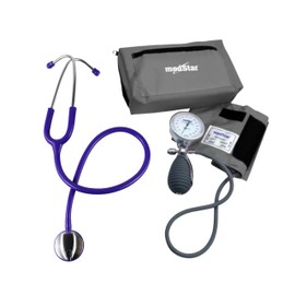 KIT MEDSTAR | Baumanómetro Aneroide Platinum GRIS y Estetoscopio de una Campana de Lujo MORADO