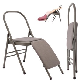 Foldable Yoga Auxiliary Chair, Yoga Chair with Lumbar Back Support for Balance, Posture & Flexibility Training for Home Fitness & Stress Relief (Black)