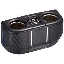 Carmate DZ322 Car Socket, With 2 Flat Cord, 2 USB Ports, 2.4A, Carbon Tone
