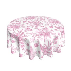 OFIRD Chinoiserie Round Tablecloths 70 Inches Rustic Pink Floral Leaf Decorative Round Tablecloths Home Decoration Washable Reusable Circle Flower Table Cover for Home Kitchen Dining Room Party Decor