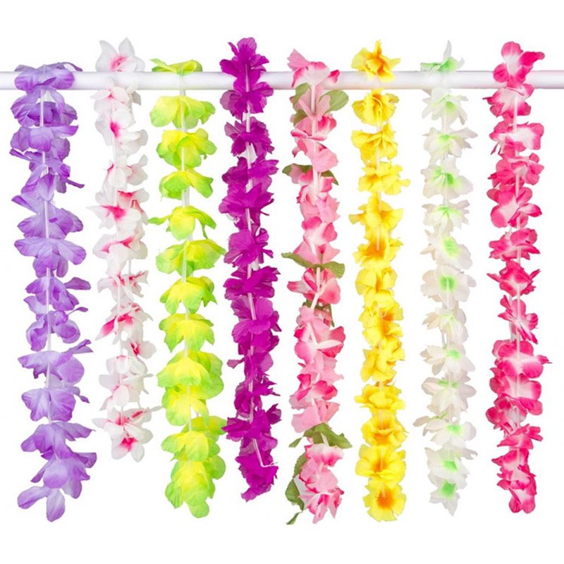 36Pcs Hawaiian Wreath Necklace Colorful Tropical Wreaths Hawaii Flowers Wreaths