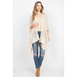 RIAH FASHION Bohemian Shawl Poncho - Kimono Cardigan Mesh Open Knit Crochet (Knit Kimono Cardigan - Crochet Mesh Ivory)