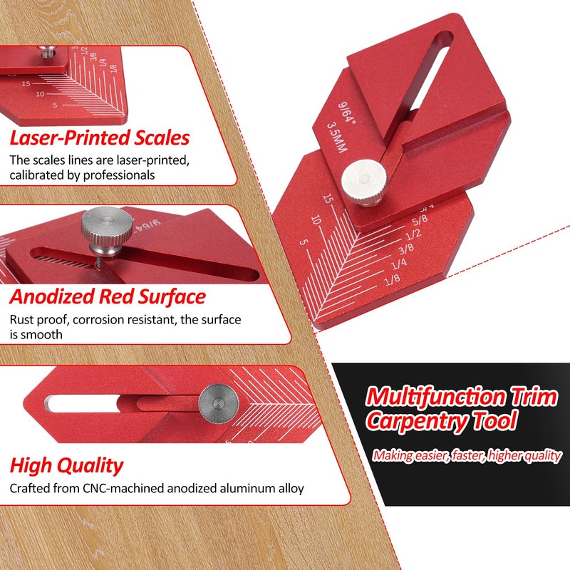 Woodworking Measuring Ruler Trim Carpentry Tools Finishing Work Multi-Tool for