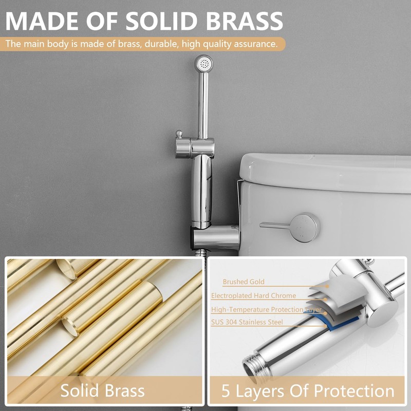 BATHLAVISH All Brass Bidet Sprayer Set for Toilets, Wall or