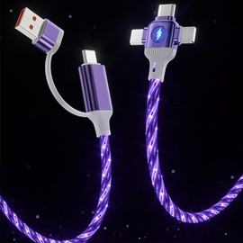 AYI 6in1 Multi Ports Charger 6 Combinations USB A/Type C to USBC Micro PD Fast Charging Cord Lighted Up Current Flowing Compatible with Almost of Electrical Devices-6IN1 Cross Star Purple