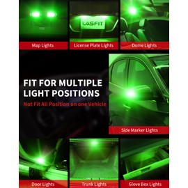 LASFIT 194 168 T10 2825 W5W LED Bulb Canbus Error Free,3030 Chipsets Error Free for Car Interior Dome Map Door Courtesy Lights, Non-Polarity 400LM 6000K Extremely Bright Green Color