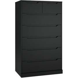 HITHOS 51" Tall 7 Drawers Dresser, Modern Black Dresser, Wood Dressers & Chests of Drawers with Cut-Out Handles, Upright Drawer Chest, Accent Vertical Dressers Storage Cabinet for Living Room, Black