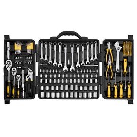Happybuy 207-Piece Mechanics Tool Set, 1/4" 3/8" 1/2" Drive Sockets, SAE & Metric Kit with Bits, Wrenches, Ratchet Handle, Accessories & Plastic Case, for Automotive Repair