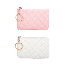 2 Pieces Diamond Pattern Purse Women Purse PU He Purse Portable Purse Short Purse, pink, Modern