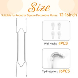 Plate Hangers for Wall for 12-16 inch, 4 Pack, Silver