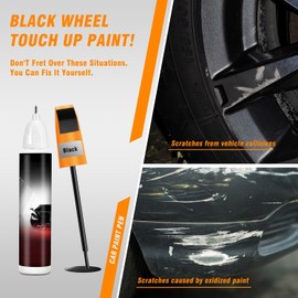 Black Touch Up Paint For Cars, Car Paint Scratch Repair, 2-In-1 Car Touch Up Paint Pen Kit, Fix Minor Scratches, Fast-Dry Automotive Touch-Up Paint (0.4oz/12ml, Gloss Black)