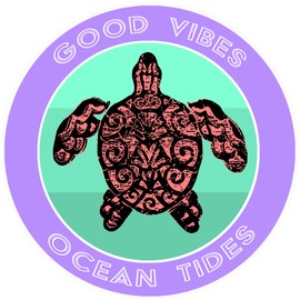 Athena Brands Tribal Turtle Good Vibes & Ocean Tides - Car Truck Window Bumper Sticker Decal - Panama Purple