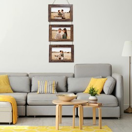 Rexllon 4x6 Wall Hanging Picture Frames Collage with 3 Opening Rustic Brown Frames 2 Pack