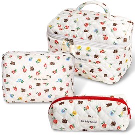 TOPALL Cosmetic Bag Travel Women's Beauty Case Made of Cotton, Large Make Up Bag, Portable Makeup Bag, Toiletry Bag Organiser with Capacity with Floral Pattern for Travel Accessories, Travel