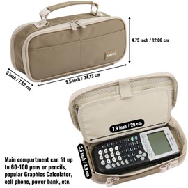 JOINPRO Pencil Case, Large Capacity Pencil Case Organizer; Double Zipper Storage Bag; Big Pencil Pouch for College School Office Teen Girl Boy Men Women Adult (Brown)