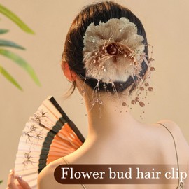 Artificial Flower Hair Clip | Pearls Tassels Barrette Non-Slip Flower Claw Pins Bud Hairpin,Fake Boho Pins Bride Headdress, Hairstyles Decor for Women Girl