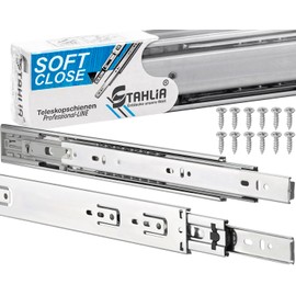 Drawer Runners, Pack of 2, Full Extension, with Self-Closing & Cushioning (Soft Close), Roller Extension, Telescopic Rail, H: 45 mm, L: 300 mm, Load Capacity 35 kg/Pair, Ball Bearings with Steel Cage