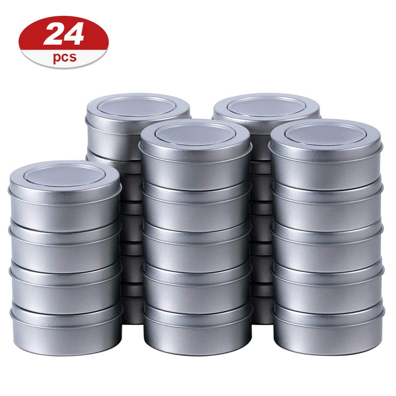 24Pcs Metal Tin Canisters with Transparent Lid Round Stainless Steel