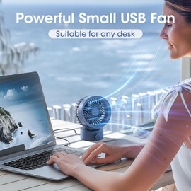 KinYiLO Small USB Desk Fan, Stepless Speed Control Mini Fan for Home Office Dorm Desktop, Ultra Quiet Cooling Fan, Plug In USB Powered, Portable Personal Table Fan for Laptop PC Car, Blue