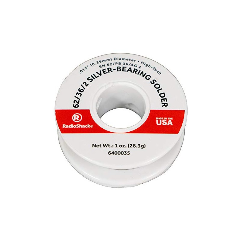 RadioShack SnPbAg 62/36/2 Silver-Bearing Rosin-Core Solder, 0.015" Diameter - 1.0oz