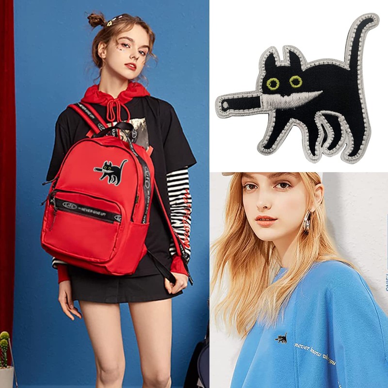 DragonX2 Patch, Pack of 2 IRON_ON_TRANSFER_DESIGN, Polyester, Multicoloured, Cat Pattern,