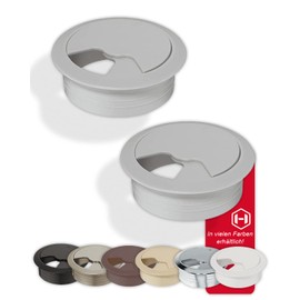 Gedotec Cable grommet desk made of sturdy ABS plastic, pack of 10 round cable passages, 60 mm, entry, cable box, grey matt, cable guide for push-in, cable duct desk