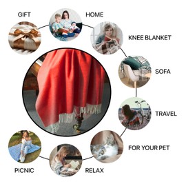 New Zealand Virgin Wool Throw Blanket, Indoor & Outdoor Blankets and Throws, Soft Blanket with Fringes, 55 x 79 in (140 x 200 cm), Red
