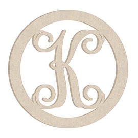 18" Circle Vine Unfinished Wood Letter Monogram K (Sizes 12"-30")